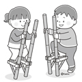 竹馬であそぶこども(モノクロ)