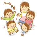 桜の木と保育園児たち