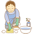 スポンジを使って掃除をする男性のイラスト(ソフト) スポンジを使って掃除をする男性のイラスト(ソフト)