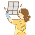 エアコンやレンジフードのフィルタ掃除をする女性のイラスト(ソフト) エアコンやレンジフードのフィルタ掃除をする女性のイラスト(ソフト)