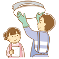 蛍光灯のかさを外して掃除をする親子のイラスト(ソフト) 蛍光灯のかさを外して掃除をする親子のイラスト(ソフト)
