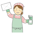 ぞうきんとお掃除スプレーを持つ女性のイラスト(モノクロ) ぞうきんとお掃除スプレーを持つ女性のイラスト(モノクロ)