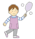 はたきでほこりをはらう男の子のイラスト(モノクロ) はたきでほこりをはらう男の子のイラスト(モノクロ)
