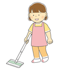 床にお掃除ワイパーをかける女の子のイラスト(モノクロ) 床にお掃除ワイパーをかける女の子のイラスト(モノクロ)