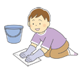 床にぞうきんをかける男の子のイラスト(モノクロ) 床にぞうきんをかける男の子のイラスト(モノクロ)