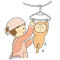 ぬいぐるみを洗って干す子どものイラスト(モノクロ) ぬいぐるみを洗って干す子どものイラスト(モノクロ)