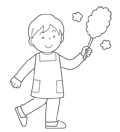 はたきでほこりをはらう男の子のイラスト(ぬりえ) はたきでほこりをはらう男の子のイラスト(ぬりえ)
