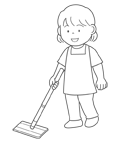 床にお掃除ワイパーをかける女の子のイラスト(ぬりえ) 床にお掃除ワイパーをかける女の子のイラスト(ぬりえ)