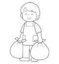 ゴミを出す女の子のイラスト(ぬりえ) ゴミを出す女の子のイラスト(ぬりえ)