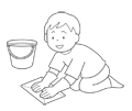 床にぞうきんをかける男の子のイラスト(ぬりえ) 床にぞうきんをかける男の子のイラスト(ぬりえ)