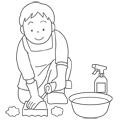 スポンジを使って掃除をする男性のイラスト(ぬりえ) スポンジを使って掃除をする男性のイラスト(ぬりえ)