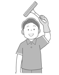浴室水切りワイパー スクイジーをかける男性のイラスト(モノクロ) 浴室水切りワイパー スクイジーをかける男性のイラスト(モノクロ)