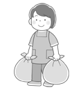 ゴミを出す女の子のイラスト(モノクロ) ゴミを出す女の子のイラスト(モノクロ)