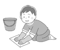 床にぞうきんをかける男の子のイラスト(モノクロ) 床にぞうきんをかける男の子のイラスト(モノクロ)