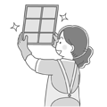 エアコンやレンジフードのフィルタ掃除をする女性のイラスト(モノクロ) エアコンやレンジフードのフィルタ掃除をする女性のイラスト(モノクロ)