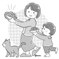 チョコチップクッキーを焼いた親子のイラスト(モノクロ) チョコチップクッキーを焼いた親子のイラスト(モノクロ)