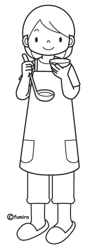 お料理をするお母さん（ぬりえ）
