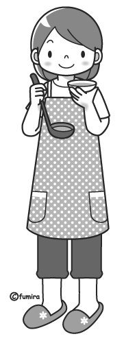 お料理をするお母さん（モノクロ）