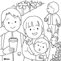 散歩をしながら桜を見ている人々のイラスト(ぬりえ) 散歩をしながら桜を見ている人々のイラスト(ぬりえ)
