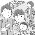 散歩をしながら桜を見ている人々のイラスト(モノクロ) 散歩をしながら桜を見ている人々のイラスト(モノクロ)