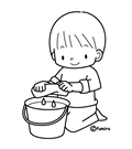 お掃除・雑巾を絞るこども(ぬりえ)