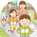 公園でジョギングをする家族のイラスト 公園でジョギングをする家族のイラスト