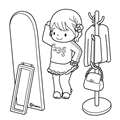 かがみを見る女の子(ぬりえ)