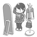 かがみを見る女の子(モノクロ)