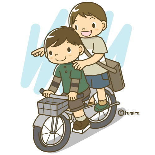自転車に２人乗りをする子ども（ソフト） 