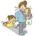 子供にイライラする母親(カラー)