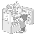 冷蔵庫をあける子ども(モノクロ)