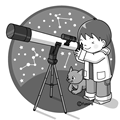 天体観測をするこども(モノクロ)