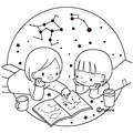 星座を見る子ども(ぬりえ)