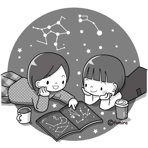 星座を見るこどもたち（モノクロ） 