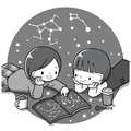 星座を見る子ども(モノクロ)