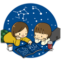 星座を見る子ども(カラー)