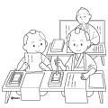 寺子屋で勉強している江戸時代の子どもたちと先生のイラスト(ぬりえ) 寺子屋で勉強している江戸時代の子どもたちと先生のイラスト(ぬりえ)