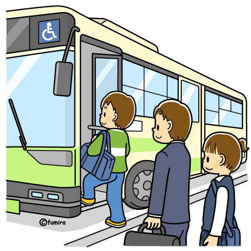 バスに乗る男の子のイラスト（カラー）