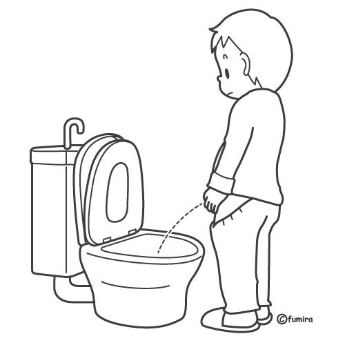 トイレに行く男の子のイラスト・おしっこをする子供（ぬりえ）