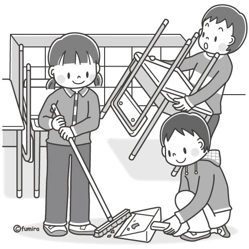 下駄箱で友達に挨拶をする男の子のイラスト（ぬりえ）