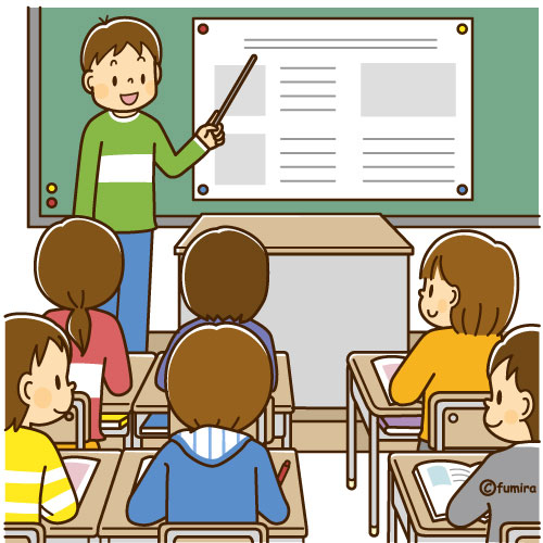 下駄箱で友達に挨拶をする男の子のイラスト（ぬりえ）