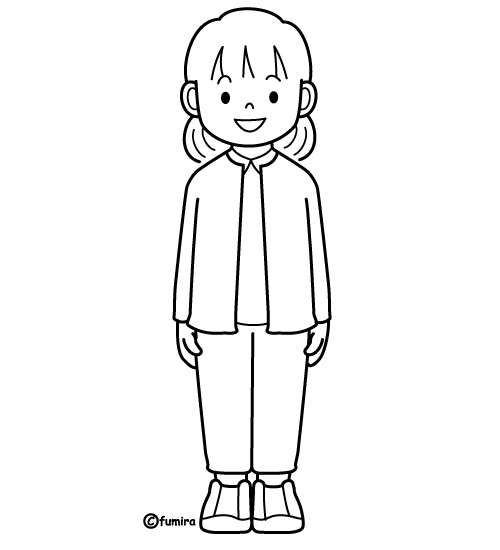 女の子のイラスト（ぬりえ）