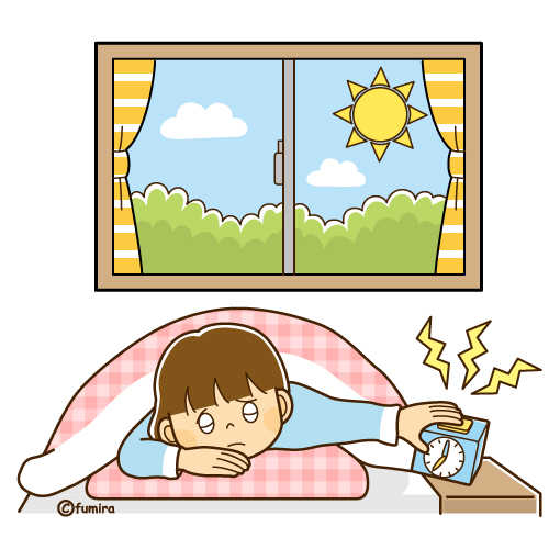 朝起きられない女の子のイラスト（ソフト）