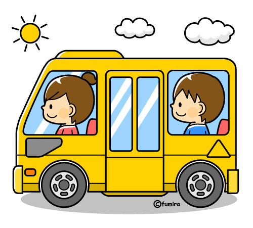 バスに乗る男の子のイラスト（カラー）