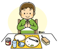 高学年・子供・男の子の生活イラスト 朝食を食べる男の子