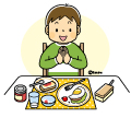 高学年・子供・男の子の生活イラスト 朝食を食べる男の子