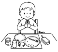 高学年・子供・男の子の生活イラスト 朝食を食べる男の子