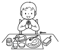 高学年・子供・男の子の生活イラスト 朝食を食べる男の子