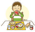 高学年・子供・男の子の生活イラスト 朝食を食べる男の子