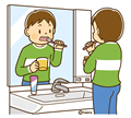 高学年・子供・男の子の生活イラスト 歯磨きをする男の子